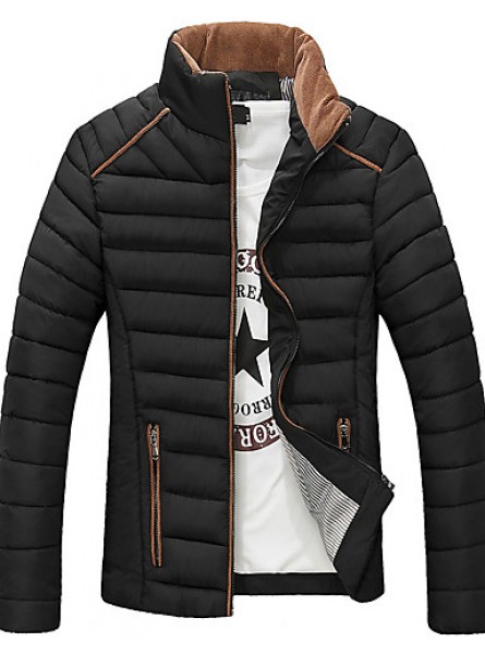 Men's Regular Padded Coat,Polyester Solid Long Sleeve