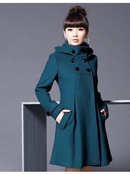 Women's Coat,Solid Long Sleeve Winter Blue / Pink / Black / Gray Wool / Cotton / Others Thick