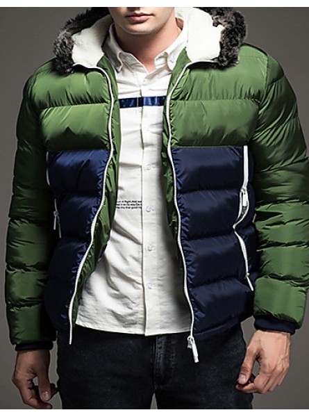 Men's Regular Padded Coat,Polyester / Nylon Patchwork Long Sleeve