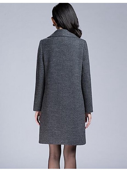 Women's Party/Cocktail / Plus Size Street chic Pea Coats,Solid Shirt Collar Long Sleeve Winter Gray Faux Fur / Cotton Thick