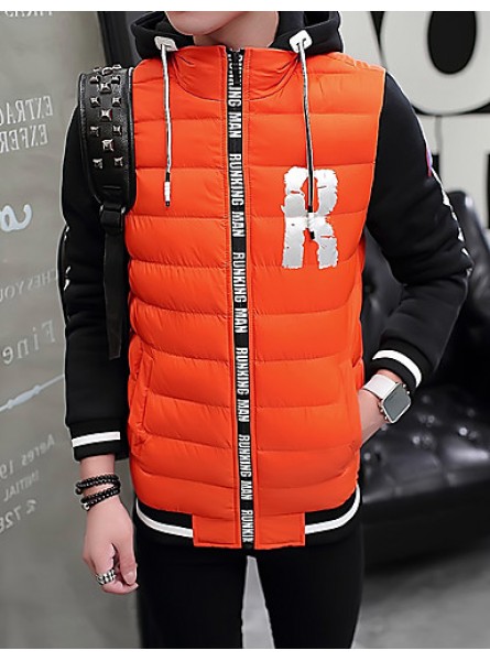 Men's Regular Padded CoatPlus Size / Sports Solid / Color Block / Letter-Cotton / Polyester Polypropylene Long Sleeve Slim Warm Thick