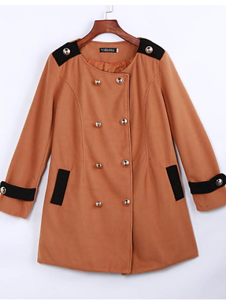 Women's Going out Street chic Coat,Color Block Round Neck Long Sleeve Winter Black / Brown Polyester Thick