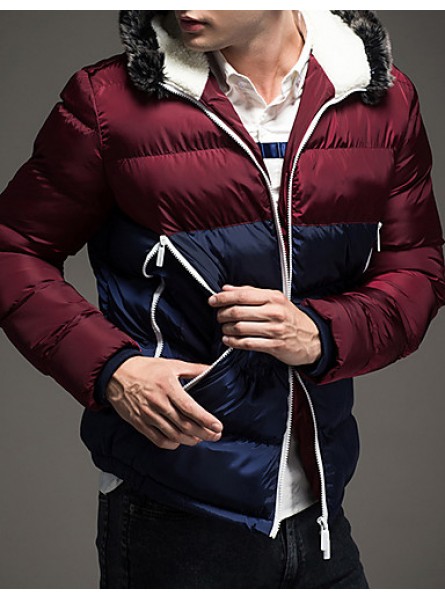 Men's Regular Padded Coat,Polyester / Nylon Patchwork Long Sleeve