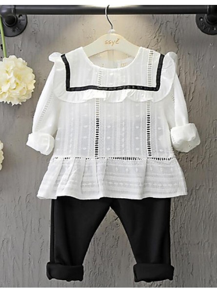 Girl's Casual/Daily Solid Blouse / Pants / Clothing SetCotton Spring / Fall White  