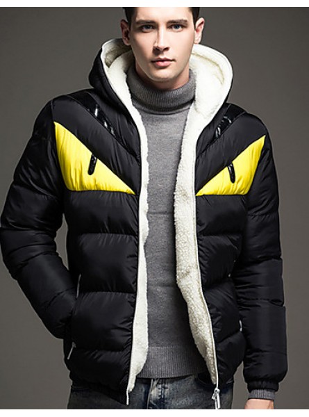 Men's Regular Padded Coat,Polyester / Nylon Patchwork Long Sleeve