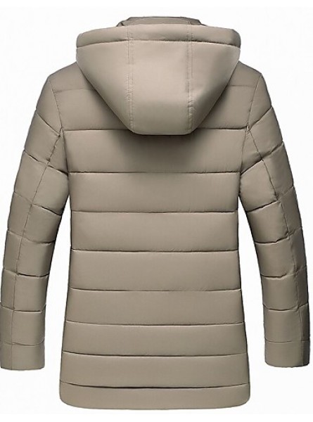 Men's Regular Padded CoatPolyester Solid Long Sleeve