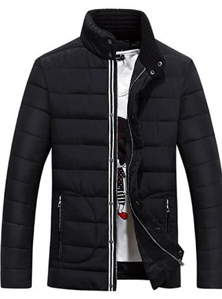 Men's Long Padded Coat,Simple Casual/Daily Solid-Polyester Polyester Long Sleeve Blue / Red / White / Black