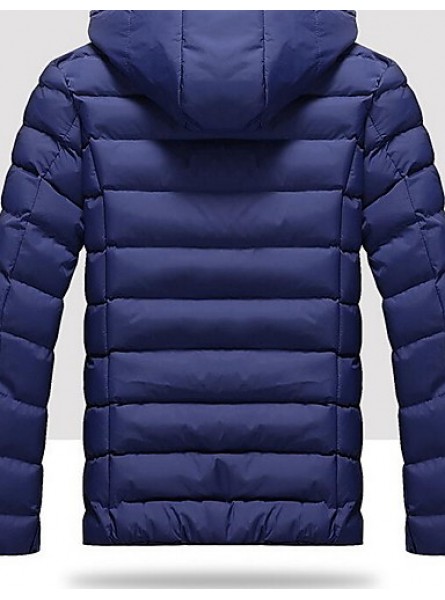 Men's Regular Padded Coat,Simple Casual/Daily Solid-Cotton / Polyester Polypropylene Long Sleeve Hooded Blue / Red / Black / Green