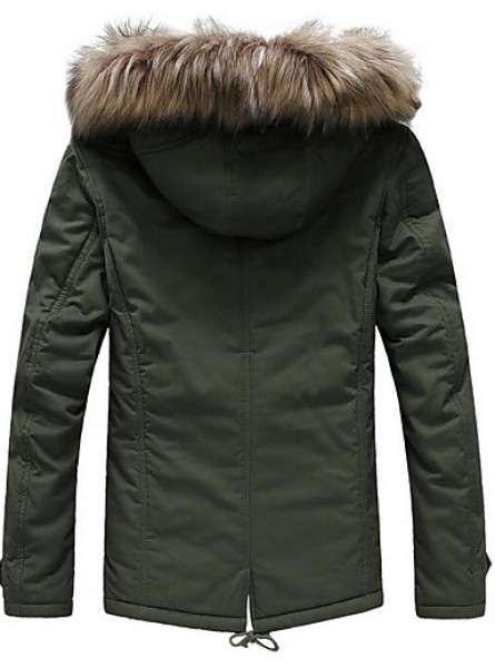 Men's Regular Padded Coat,Simple Casual/Daily Solid-Cotton Cotton Long Sleeve Hooded Green