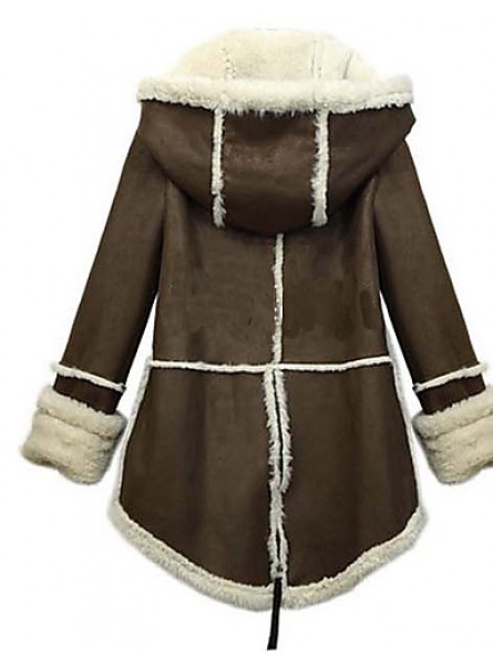 WinterWomen's Solid Color Brown Coats & Jackets , Sexy / Casual / Work Tailored Collar Long Sleeve