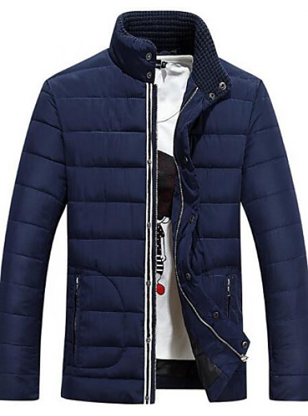 Men's Long Padded Coat,Simple Casual/Daily Solid-Polyester Polyester Long Sleeve Blue / Red / White / Black