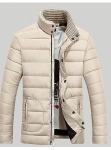 Men's Padded Coat,Simple Casual/Daily Solid-Others Polyester Long Sleeve Stand White / Black