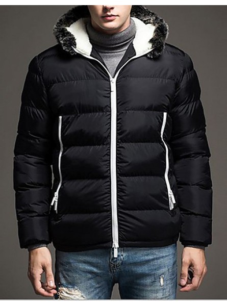 Men's Regular Padded Coat,Polyester / Nylon Patchwork Long Sleeve