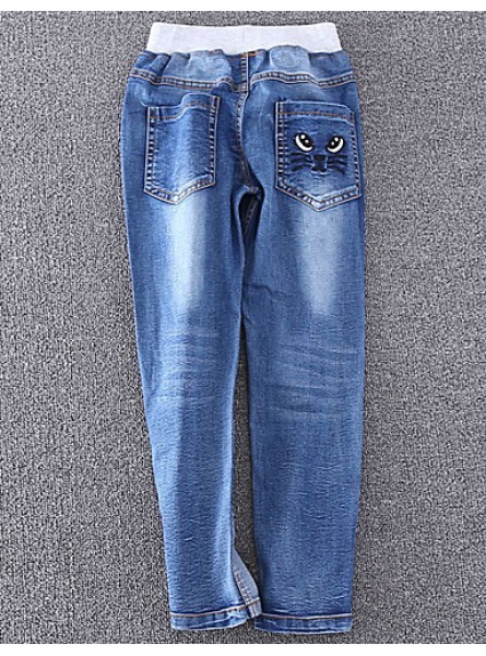 Girl's Cotton Spring/Autumn Fashion Patchwork Cat Pattern Children Skinny Jeans  