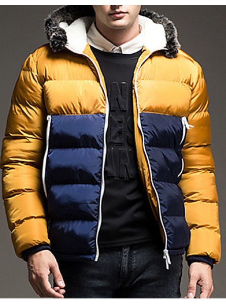 Men's Regular Padded Coat,Polyester / Nylon Patchwork Long Sleeve