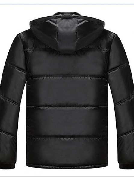 Men's Regular Padded Coat,Simple Casual/Daily Solid-Others Cotton Long Sleeve Black