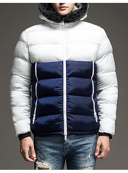 Men's Regular Padded Coat,Polyester / Nylon Patchwork Long Sleeve