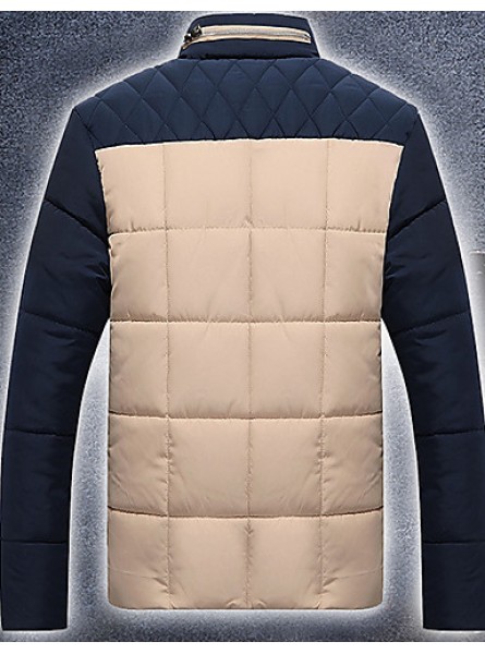 Men's Regular Padded Coat,Cotton Color Block Long Sleeve