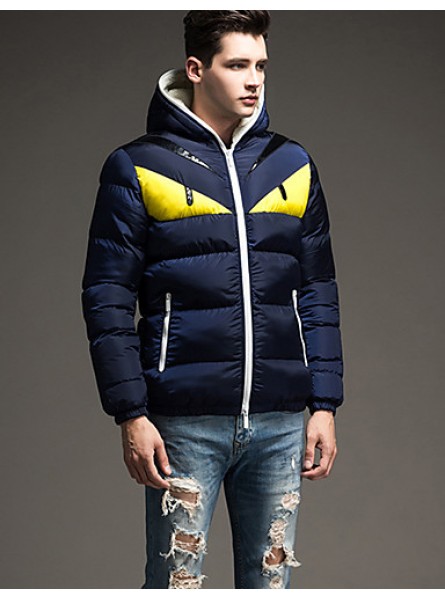 Men's Regular Padded Coat,Polyester / Nylon Patchwork Long Sleeve