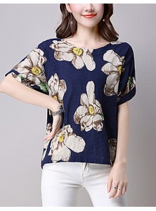 Women's Going out / Casual/Daily Street chic Spring / Summer T-shirt,Print Round Neck Short Sleeve