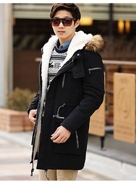 Men's Long Parka Coat , Cotton Pure Long Sleeve