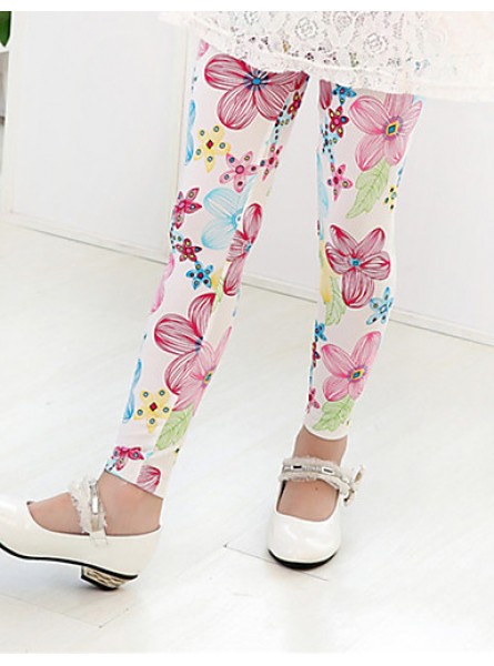 Girl's Casual/Daily Floral Leggings,Cotton Summer / Spring / Fall Green / Pink / White  