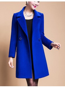 Women's Plus Size Coat,Solid Shirt Collar Long Sleeve Winter Blue / Black / Yellow Wool / Others Thick