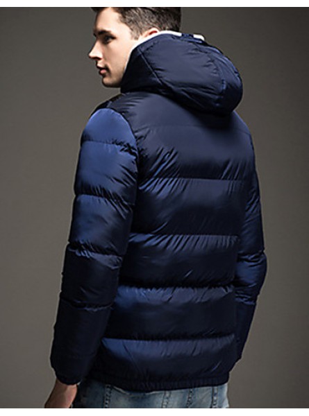 Men's Regular Padded Coat,Polyester / Nylon Patchwork Long Sleeve