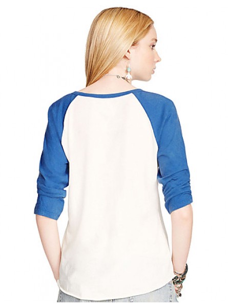 Women's Casual/Daily Street chic Color Block Fashion Sport T-shirt Print Round NeckSleeve Blue Polyester Medium